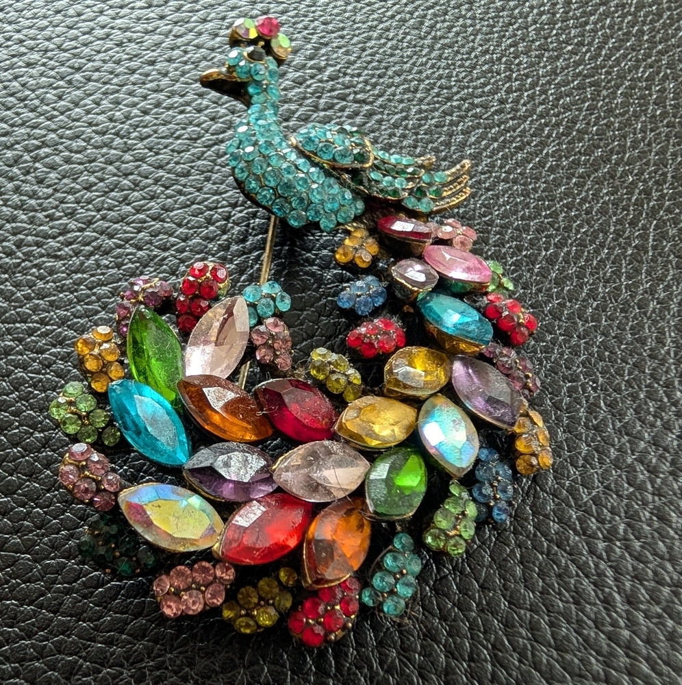 Vintage Colorful Rhinestone Peacock Brooch - Picture 4 of 5